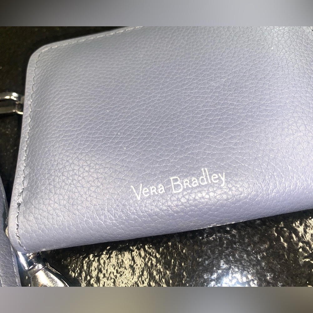 Vera Bradley Leather Small Zip Around Wallet~ID Card holder Carbon Gray